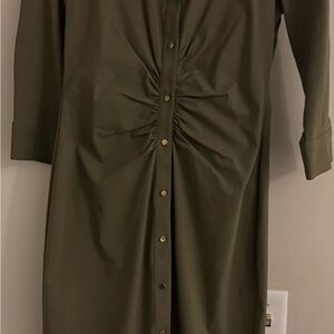 Zara Olive Button-Front Midi Dress